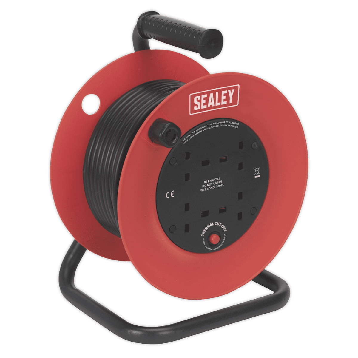 Sealey CR25/1.5 Cable Reel 25m 4 x 230V 1.5mm? Heavy-Duty Thermal Trip ...
